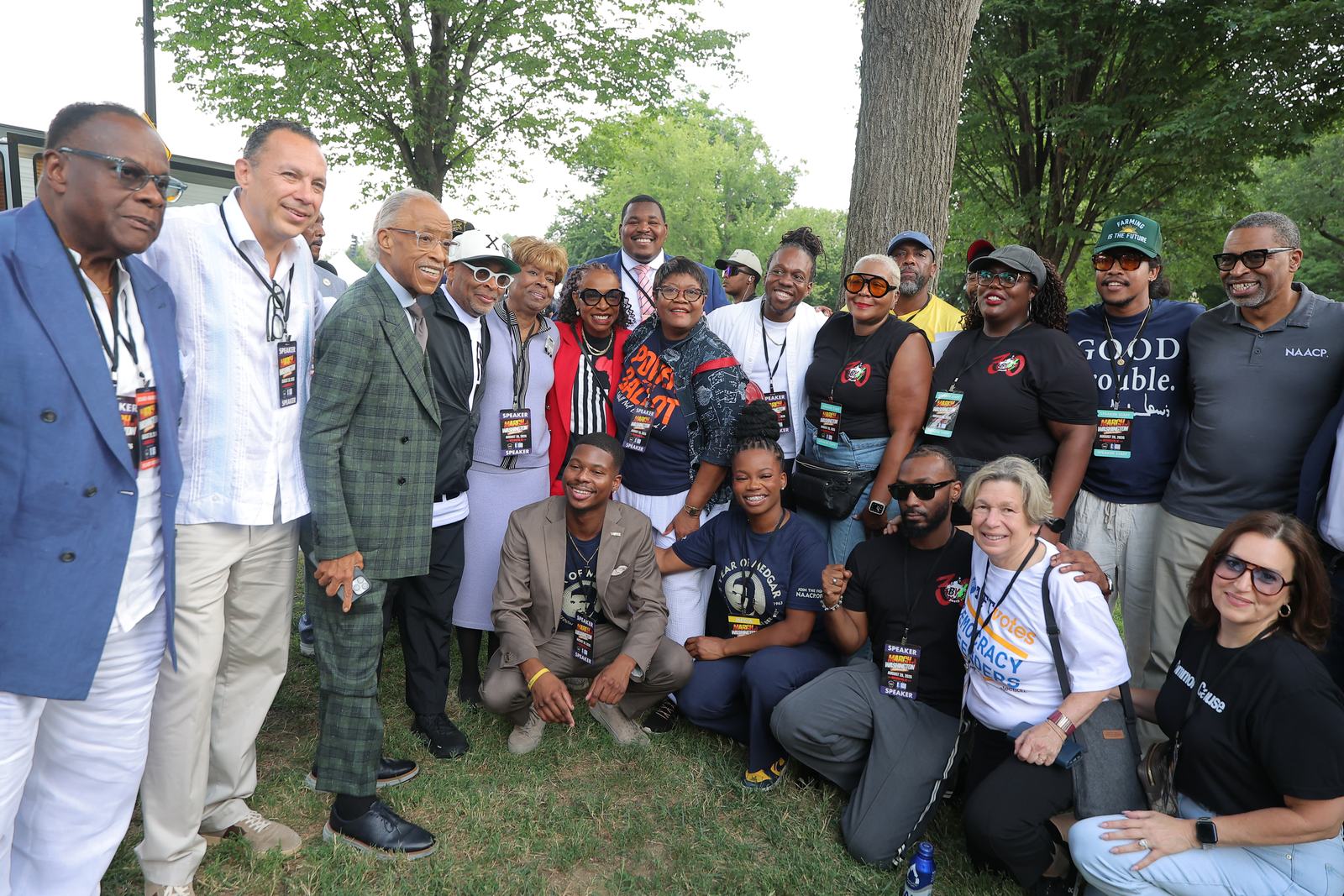 Civil rights leaders and organizers gathered together for a group photograph on the National Mall.